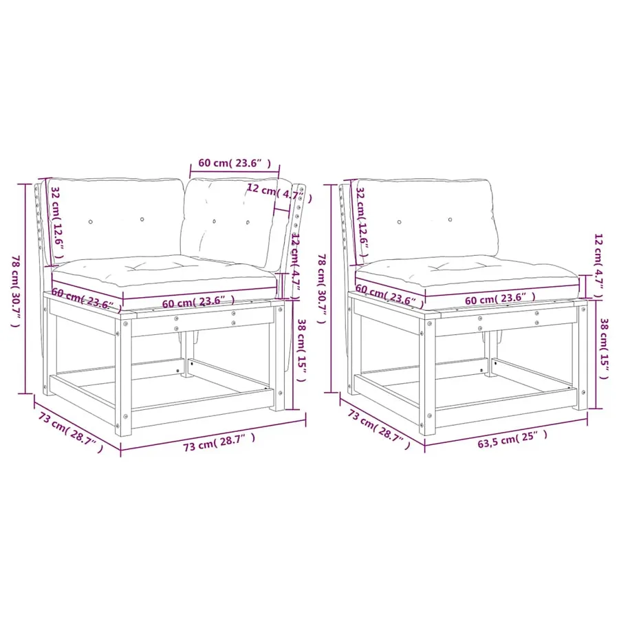 Salon de jardin 5 pcs avec coussins blanc bois massif de pin - 9