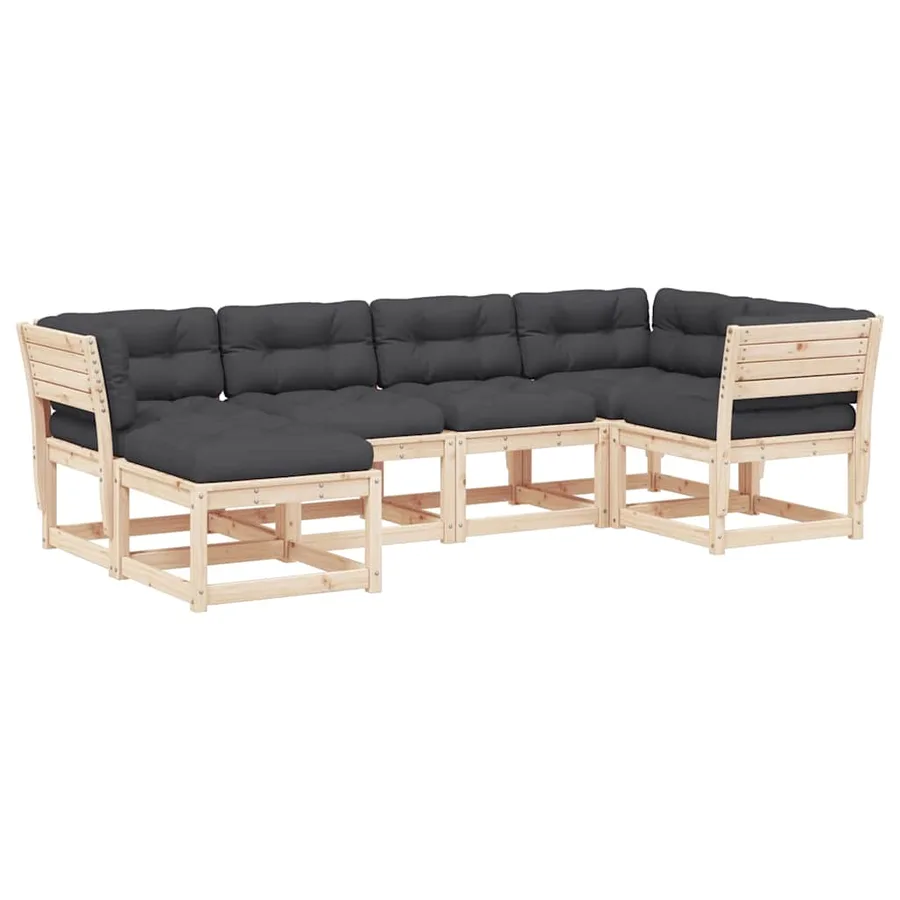 Salon de jardin 6 pcs avec coussins bois de pin massif - 2