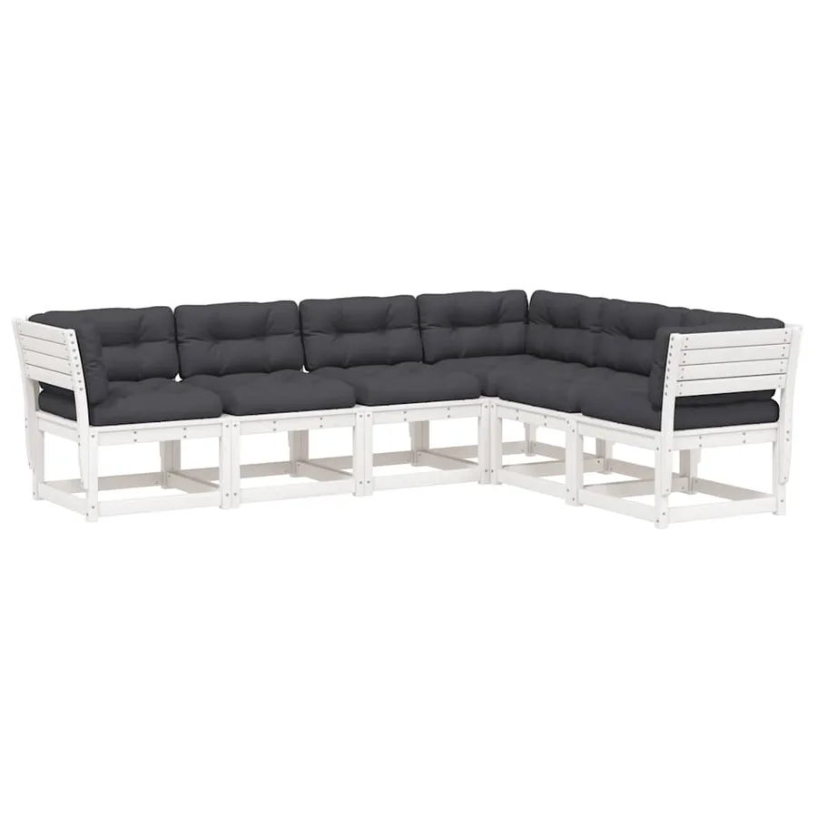 Salon de jardin 6 pcs avec coussins blanc bois massif de pin - 2