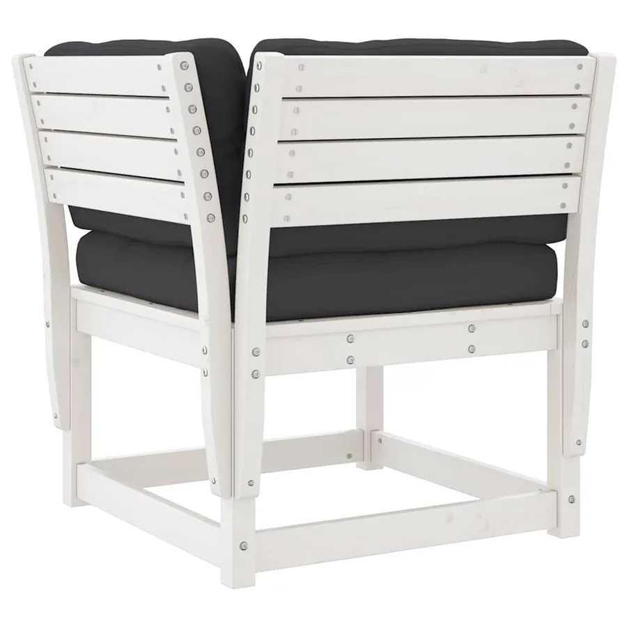 Salon de jardin 7 pcs avec coussins blanc bois de pin massif - 4
