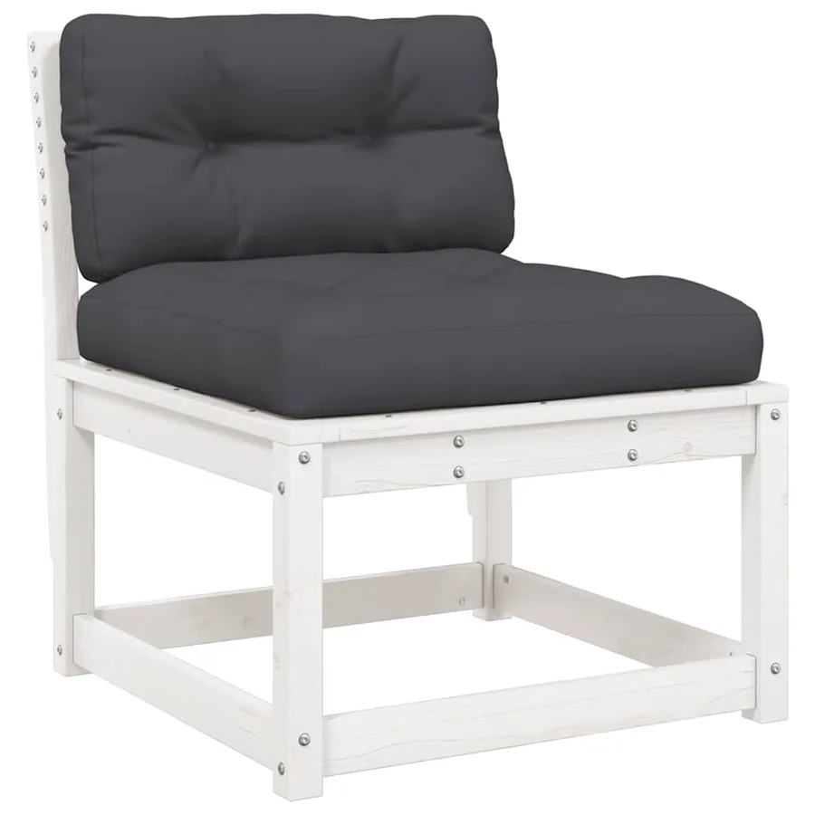 Salon de jardin 7 pcs avec coussins blanc bois de pin massif - 5