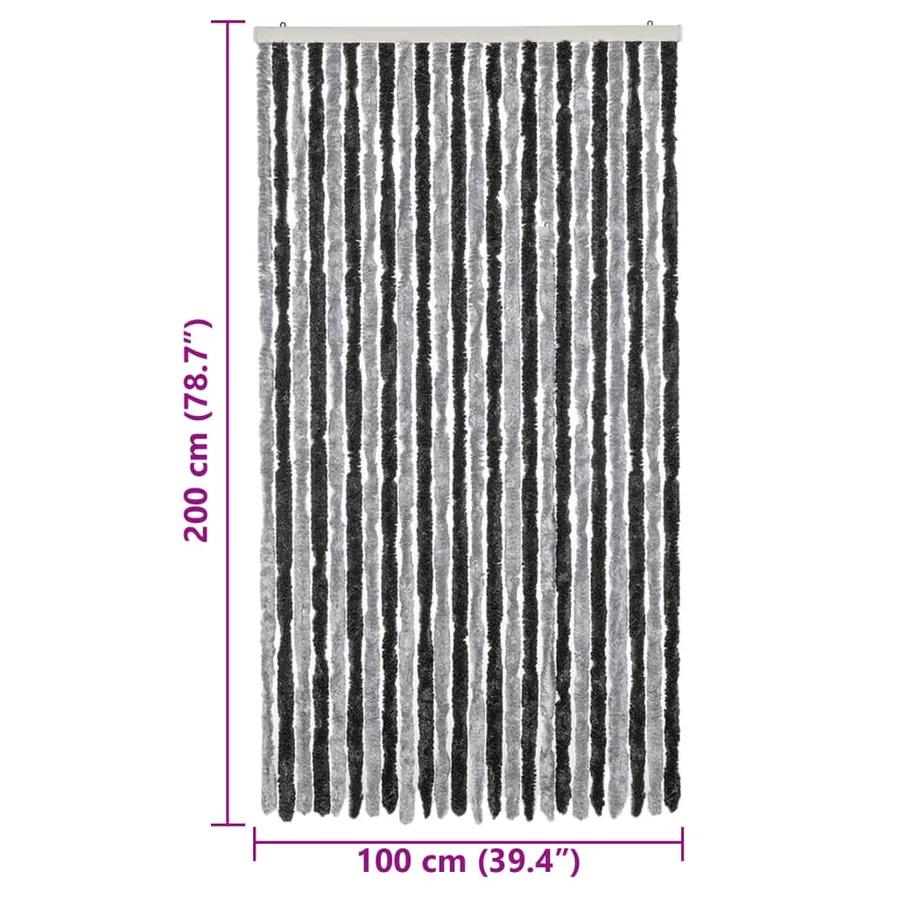 Rideau anti-mouches gris et noir 100x200 cm chenille - 7