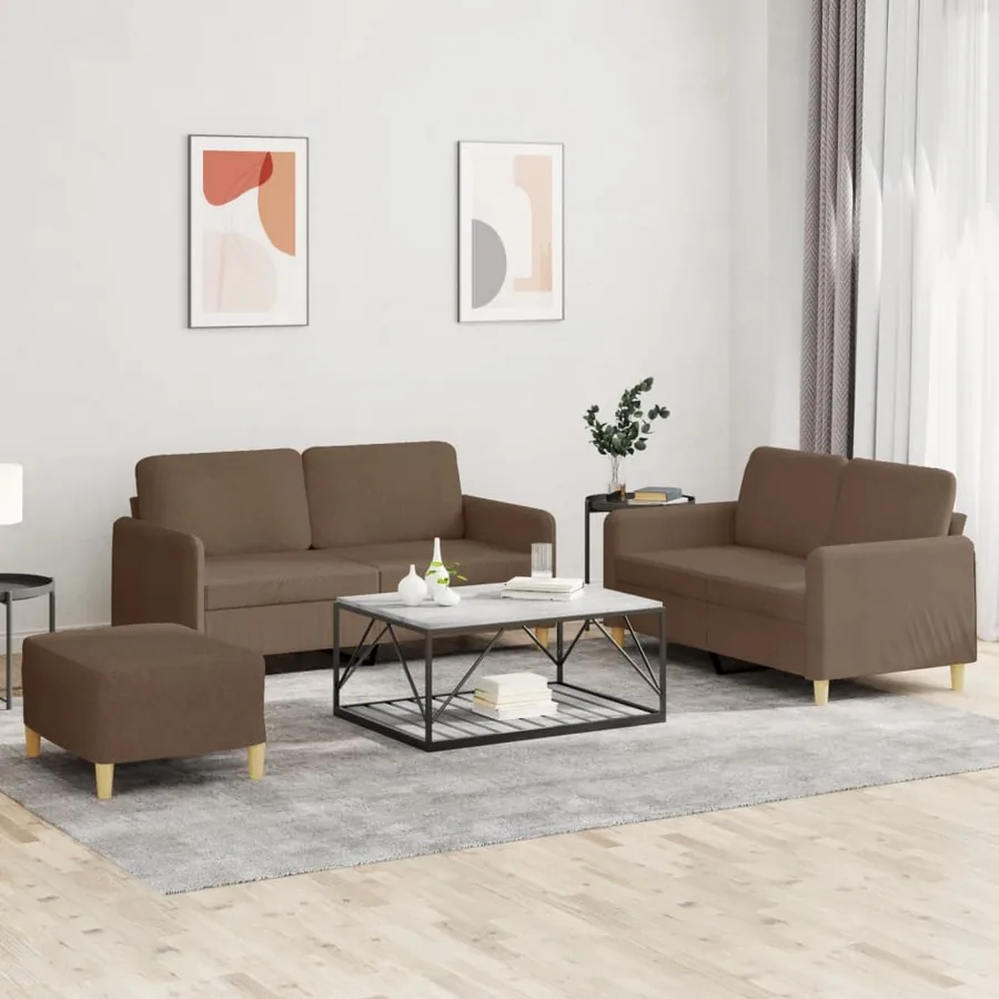 Ensemble de canapés 3 pcs avec coussins Marron Tissu