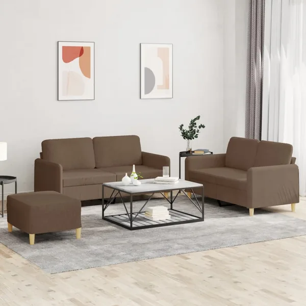 Ensemble de canapés 3 pcs avec coussins Marron Tissu