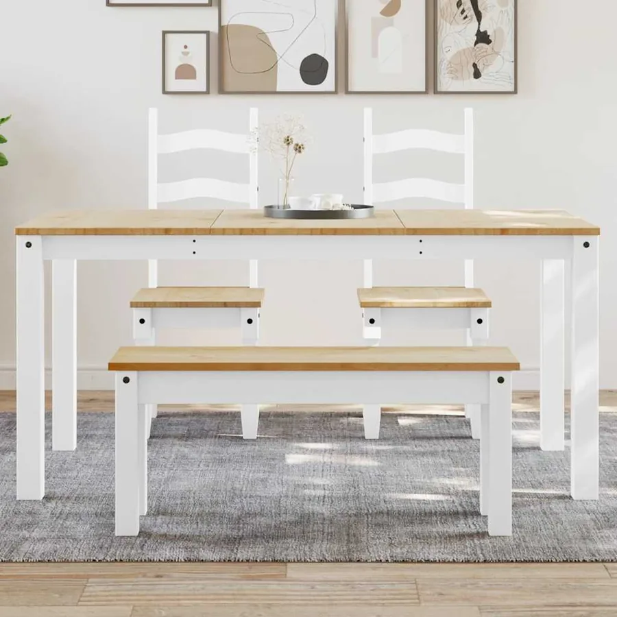 Table à manger PANAMA blanc 160x80x75 cm bois massif de pin
