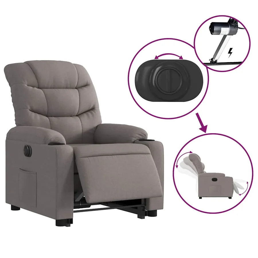 Fauteuil inclinable électrique taupe tissu - 6