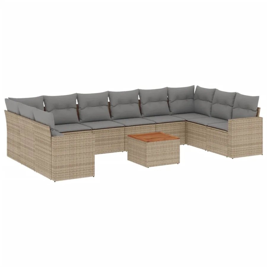 Salon de jardin et coussins 11 pcs mélange beige résine tressée - 2