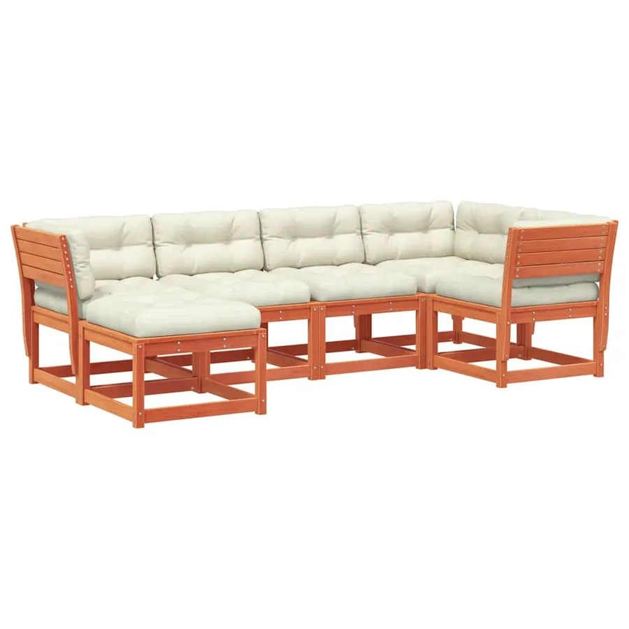 Salon de jardin 6 pcs avec coussins cire marron bois pin massif - 2