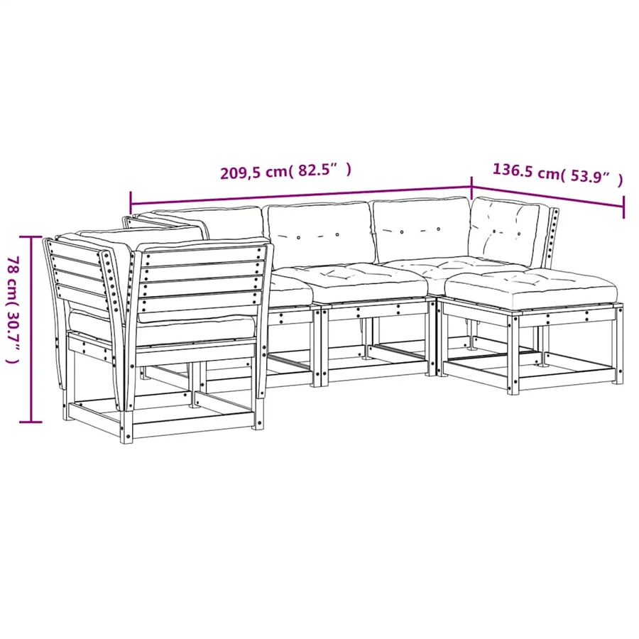 Salon de jardin 5 pcs avec coussins cire marron bois pin massif - 10
