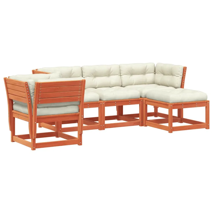 Salon de jardin 5 pcs avec coussins cire marron bois pin massif - 2