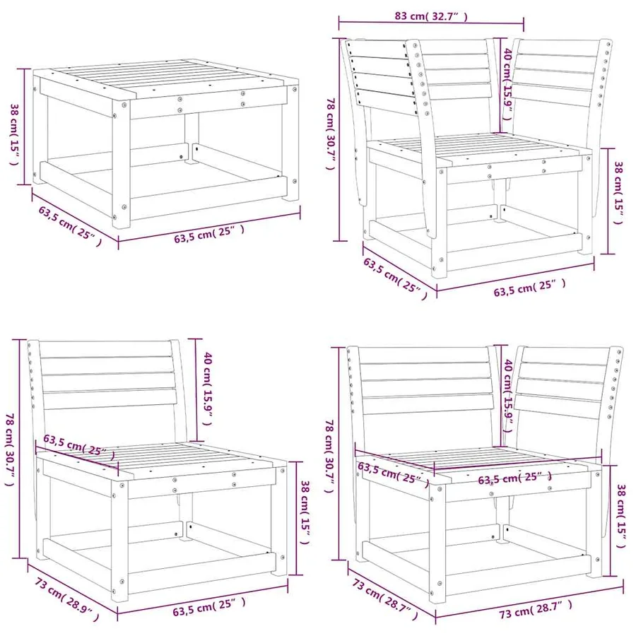 Salon de jardin 8 pcs Blanc Bois de pin massif - 10