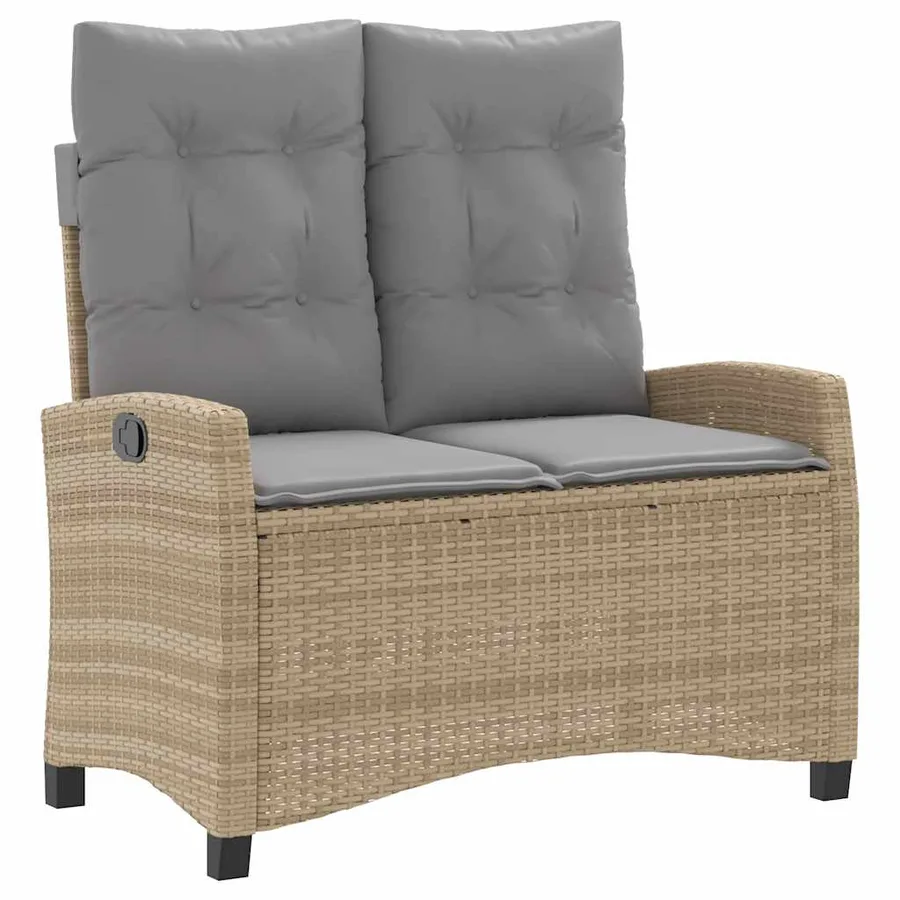 Banc inclinable de jardin avec coussins beige résine tressée - 2