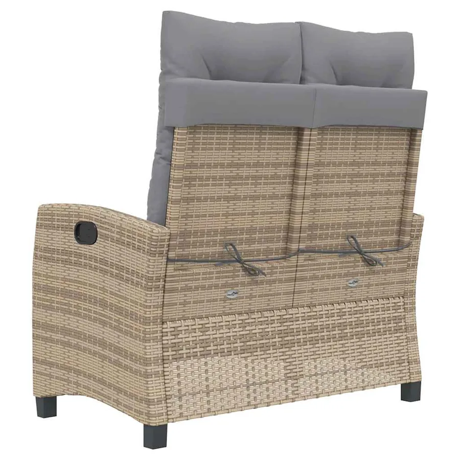 Banc inclinable de jardin avec coussins beige résine tressée - 5