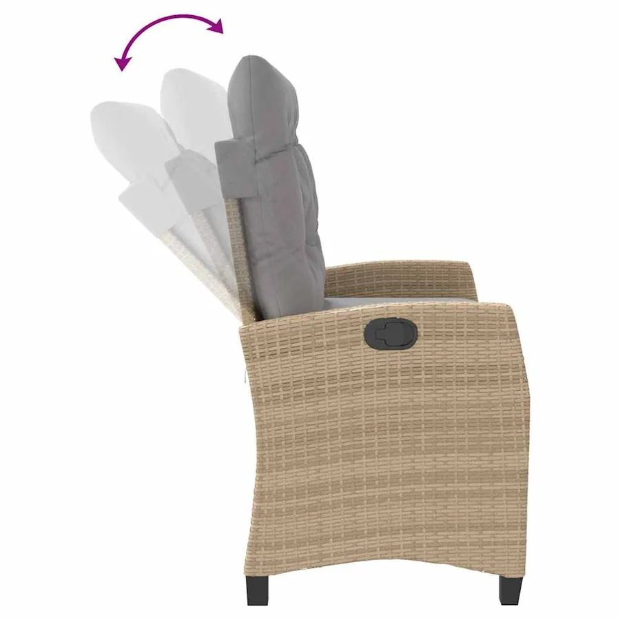 Banc inclinable de jardin avec coussins beige résine tressée - 6