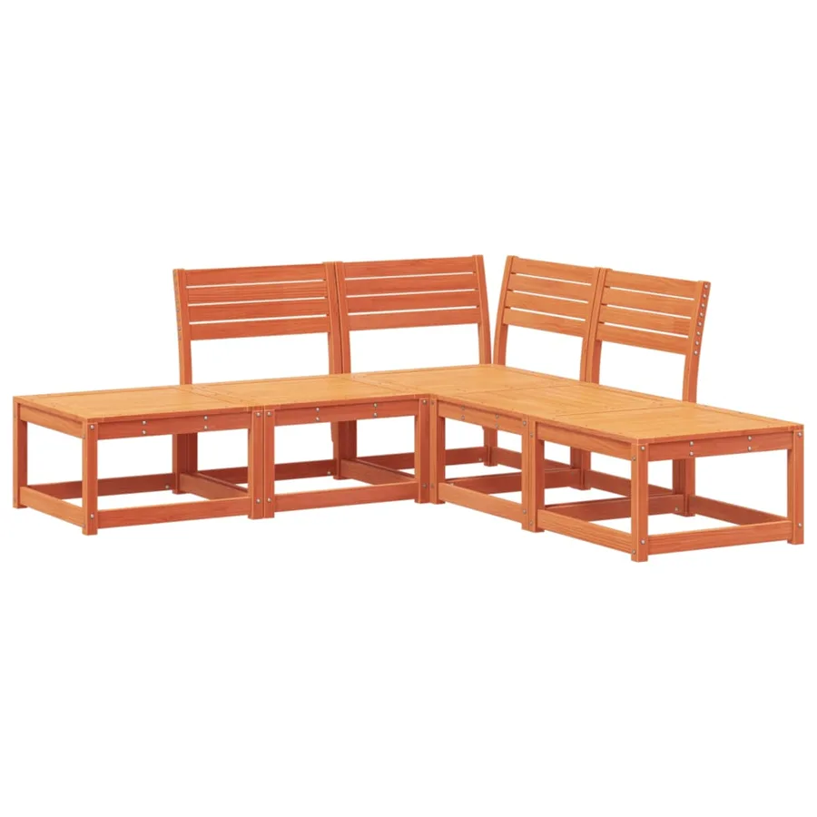 Salon de jardin 5 pcs cire marron bois de pin massif - 2