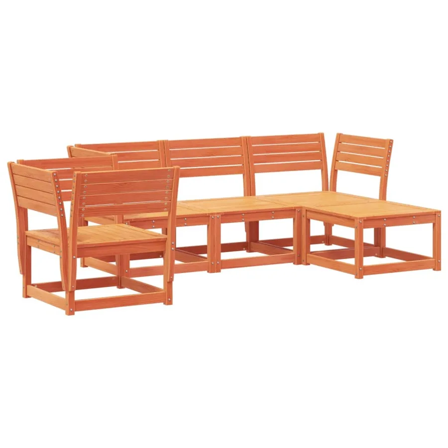 Salon de jardin 5 pcs cire marron bois de pin massif - 2