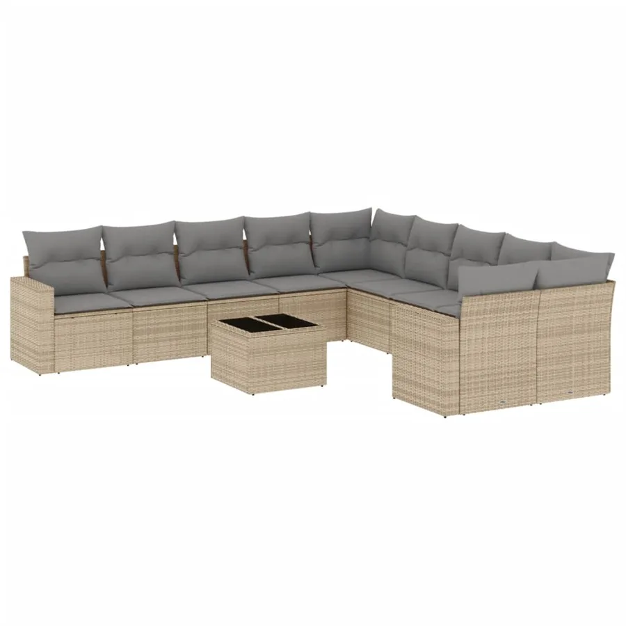 Salon de jardin 11 pcs avec coussins beige résine tressée - 2