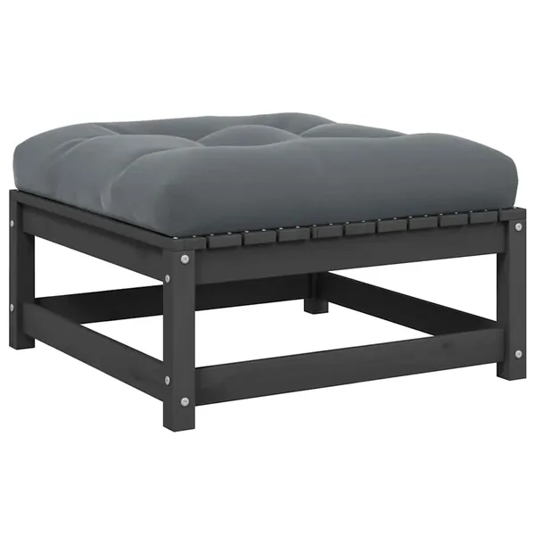 Repose-pied de jardin avec coussin Gris Bois de pin massif