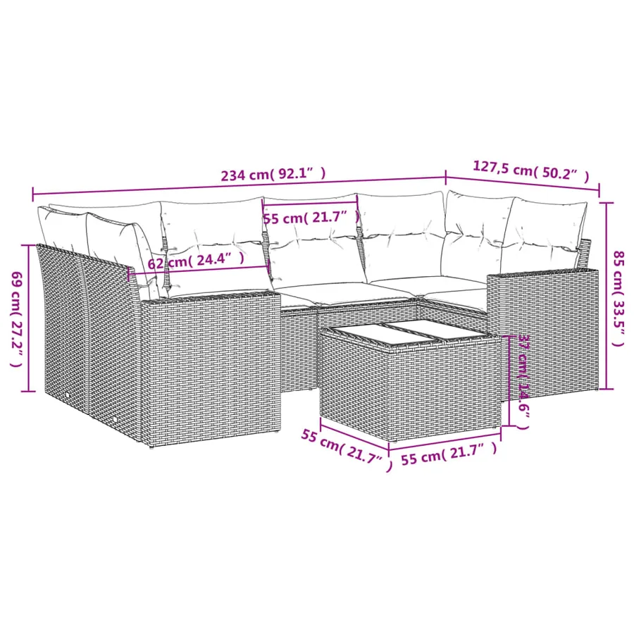 Salon de jardin avec coussins 7 pcs beige résine tressée - 3