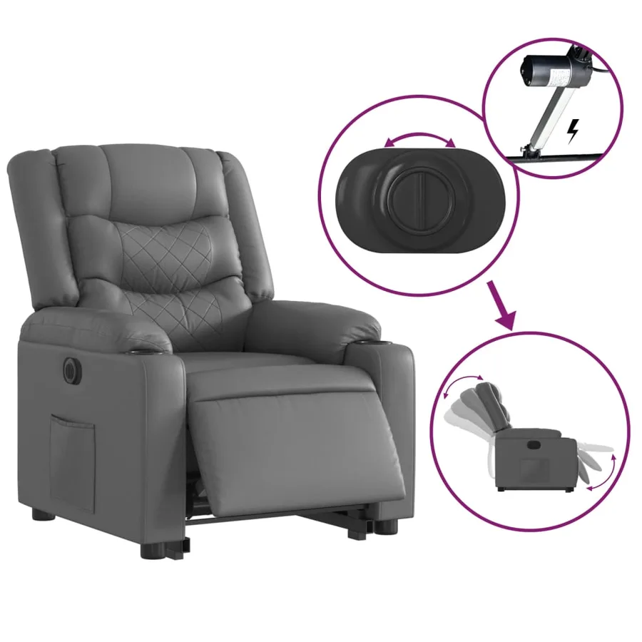 Fauteuil inclinable électrique gris similicuir - 6