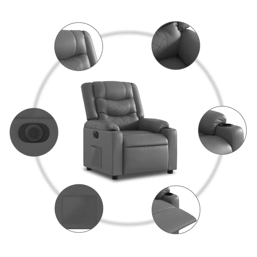 Fauteuil inclinable électrique gris similicuir - 8