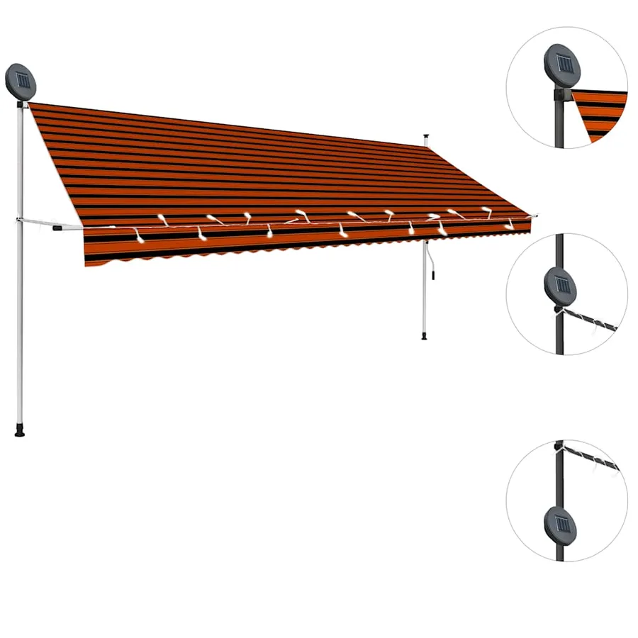 Auvent manuel rétractable avec LED 400 cm Orange et marron - 4