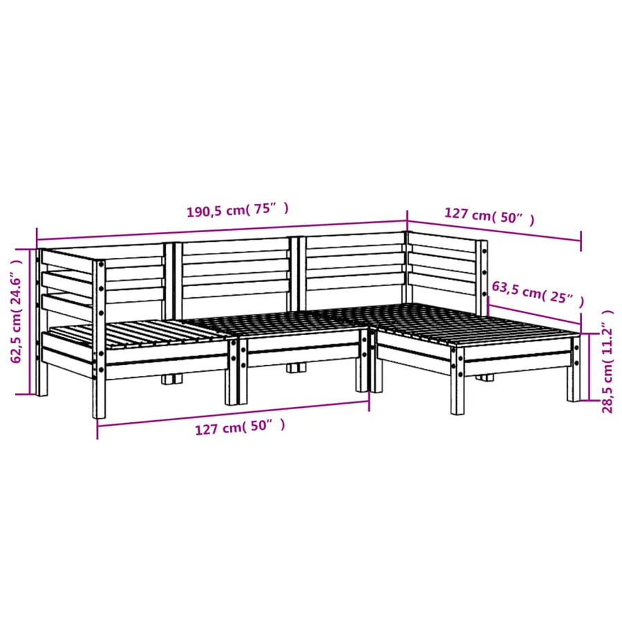 Canapé de jardin 3 places avec repose-pieds bois pin imprégné - 12