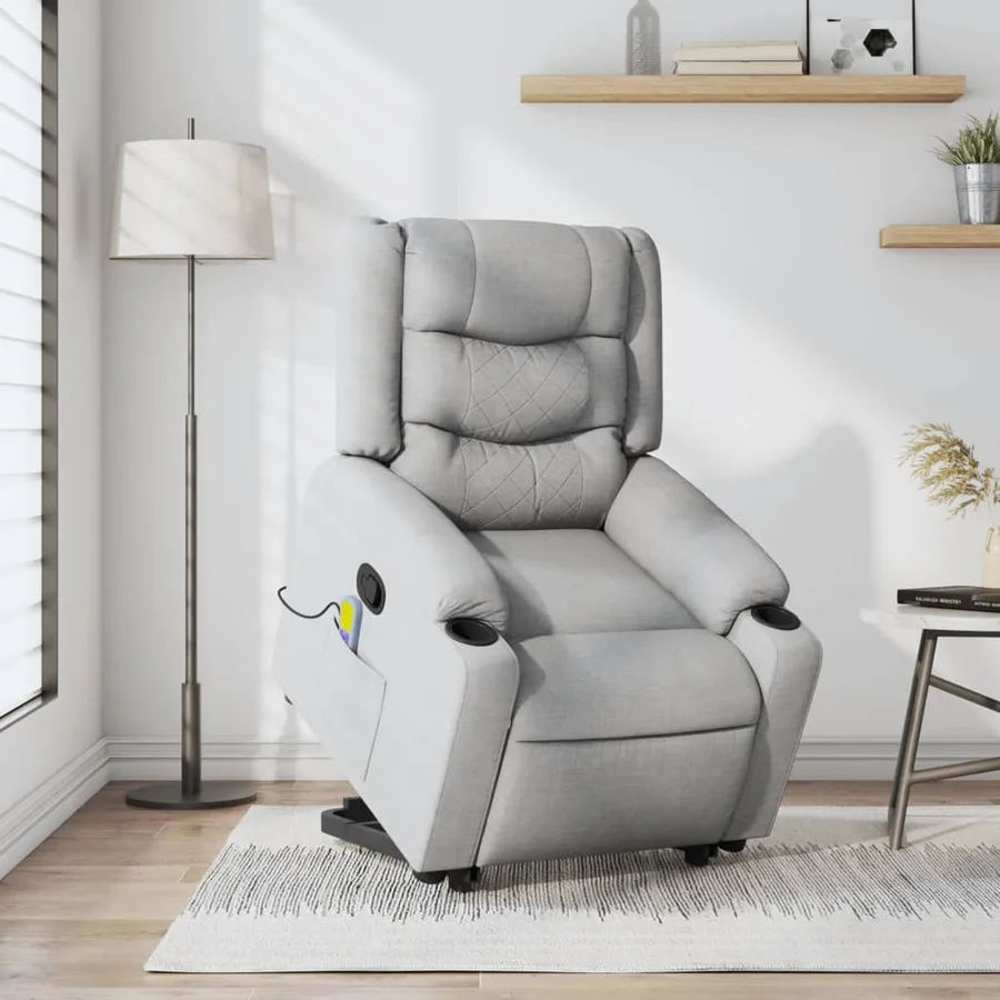 Fauteuil de massage inclinable Gris clair Tissu - 16