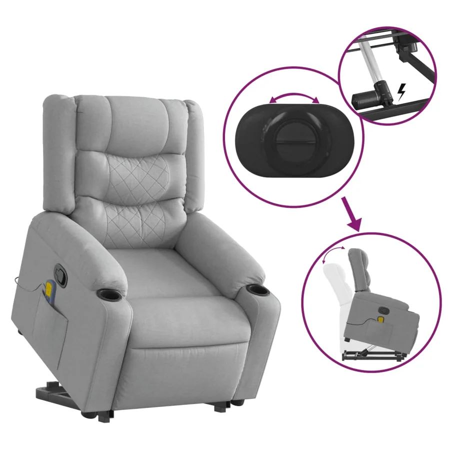 Fauteuil de massage inclinable Gris clair Tissu - 6