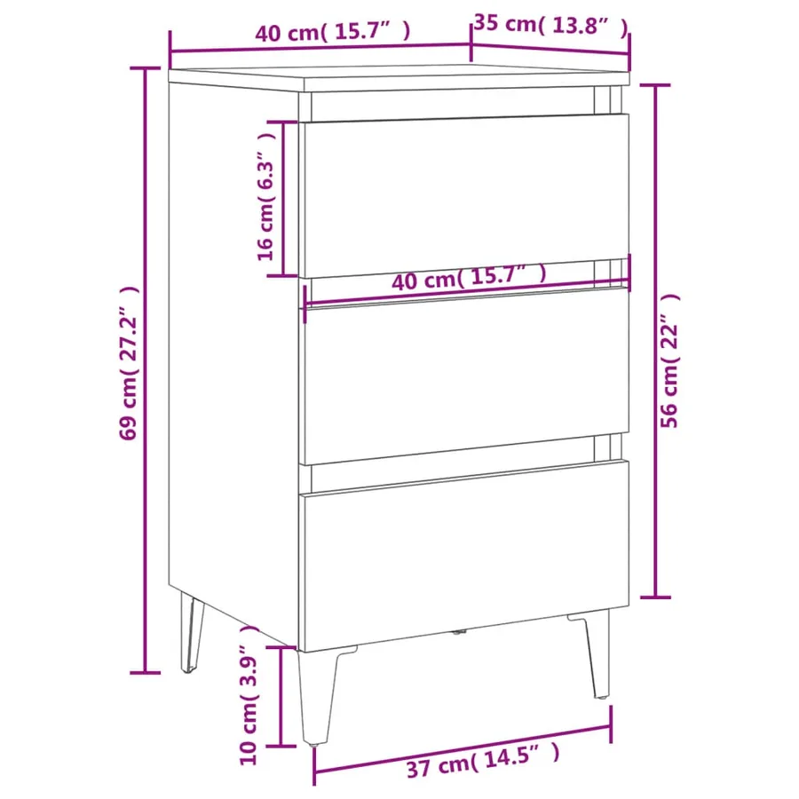 Table de chevet avec pieds en métal chêne sonoma 40x35x69 cm - 9