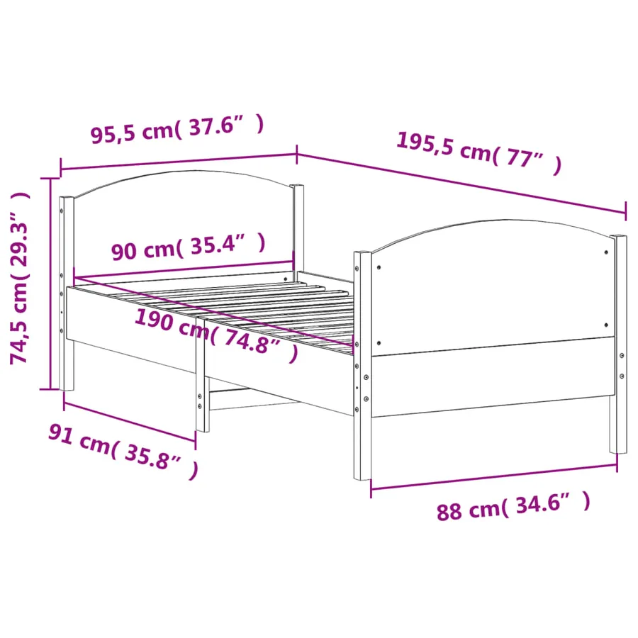 Cadre de lit sans matelas blanc 90x190 cm bois de pin massif - 9