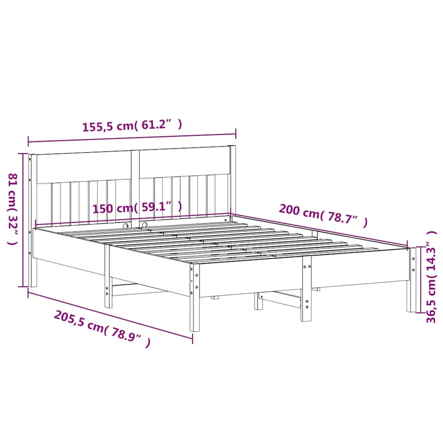 Cadre de lit sans matelas 150x200 cm bois de pin massif - 9
