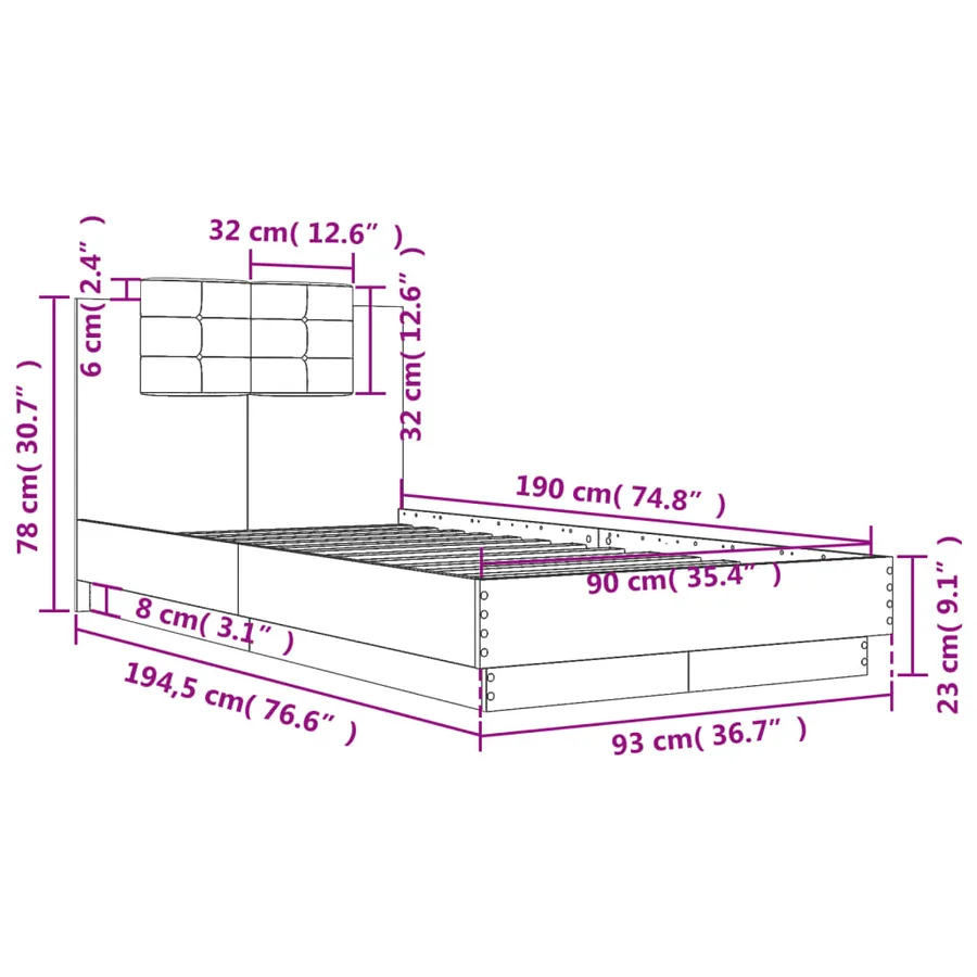 Cadre de lit sans matelas blanc 90x190 cm - 9