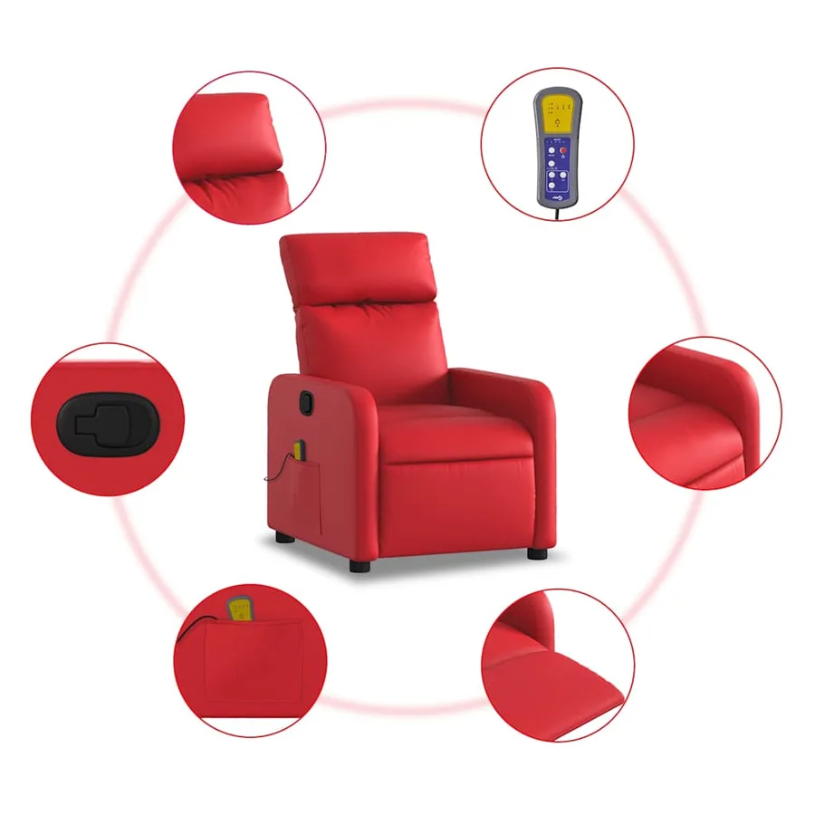 Fauteuil de massage inclinable rouge similicuir - 6
