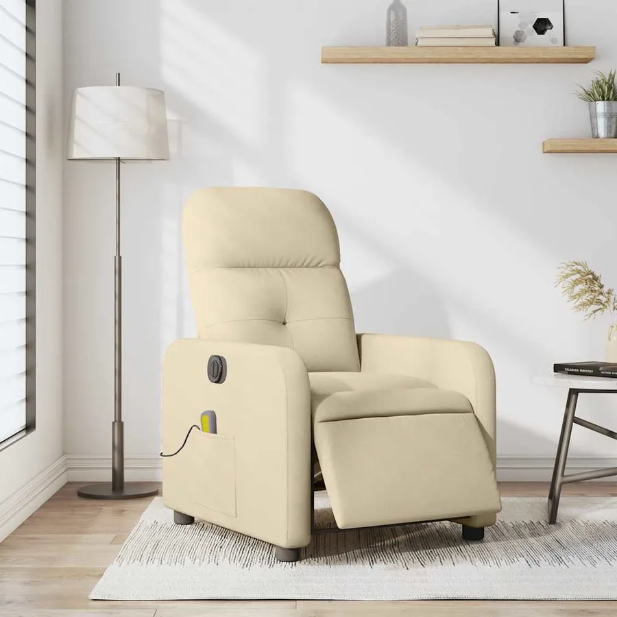 Fauteuil inclinable de massage électrique crème tissu - 16