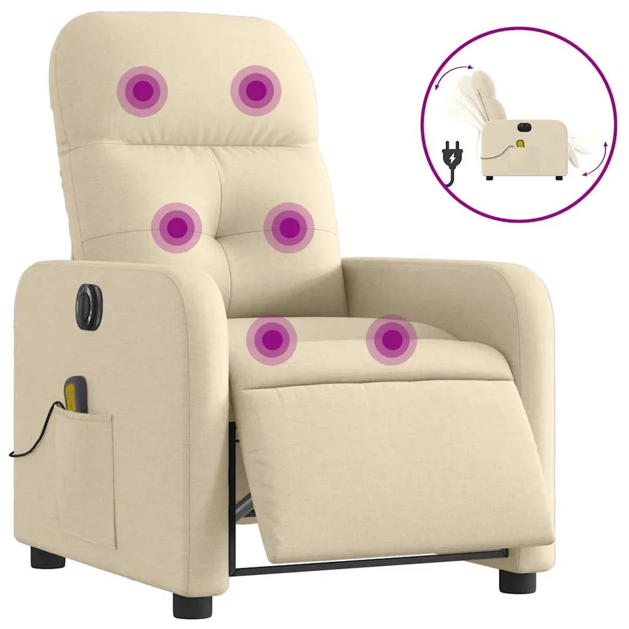 Fauteuil inclinable de massage électrique crème tissu - 2