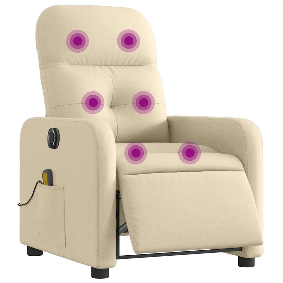 Fauteuil inclinable de massage électrique crème tissu - 3