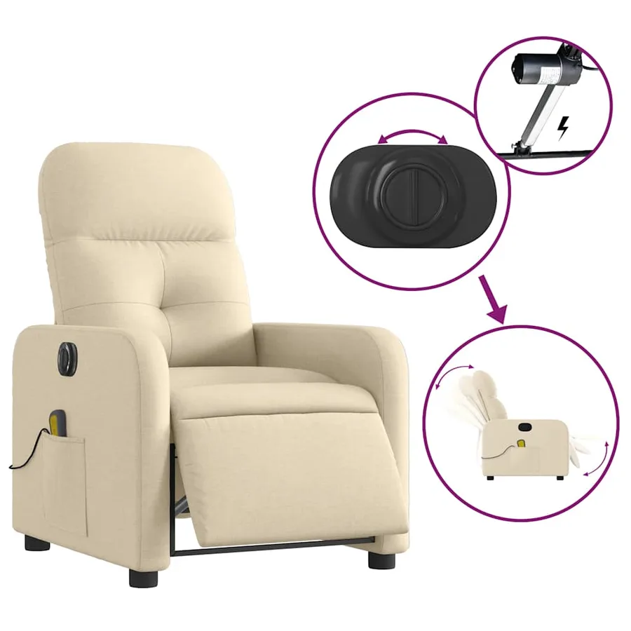 Fauteuil inclinable de massage électrique crème tissu - 6
