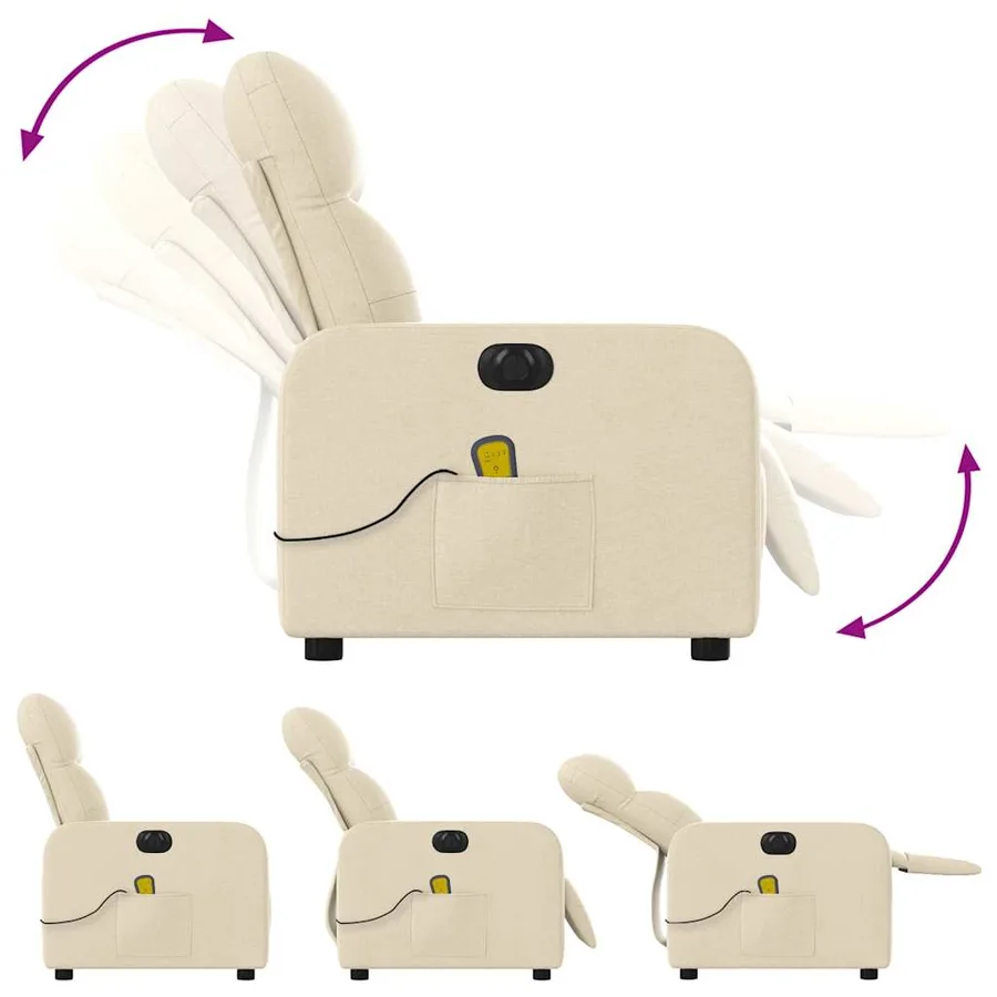 Fauteuil inclinable de massage électrique crème tissu - 7