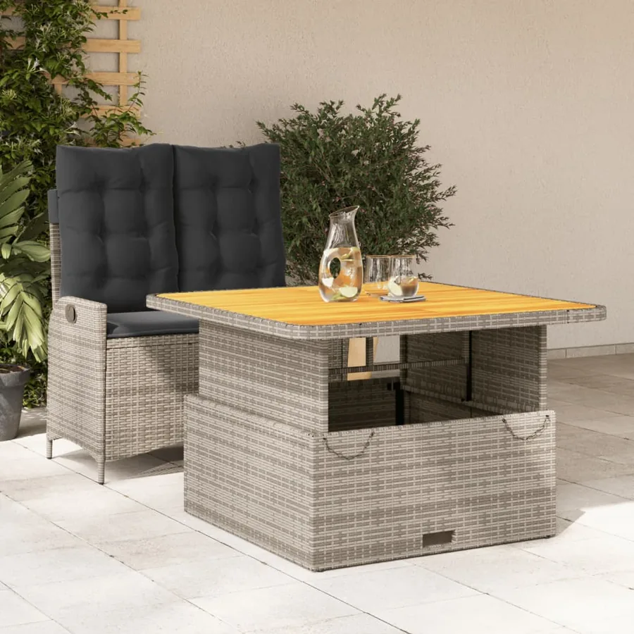 Ensemble à manger de jardin et coussins 2 pcs gris rotin