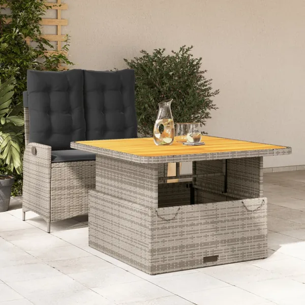 Ensemble à manger de jardin et coussins 2 pcs gris rotin