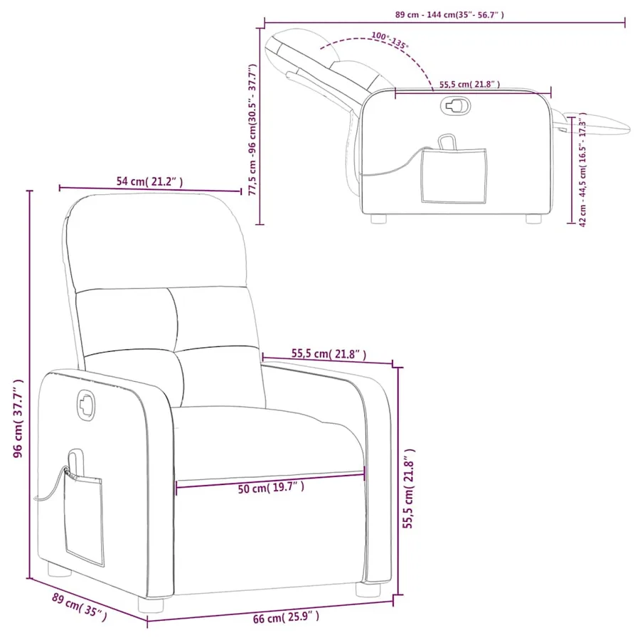 Fauteuil de massage inclinable Gris foncé Tissu - 12