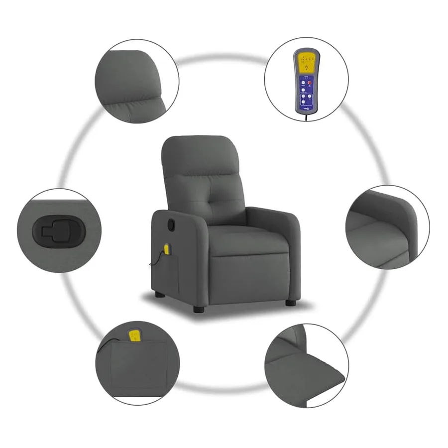 Fauteuil de massage inclinable Gris foncé Tissu - 6