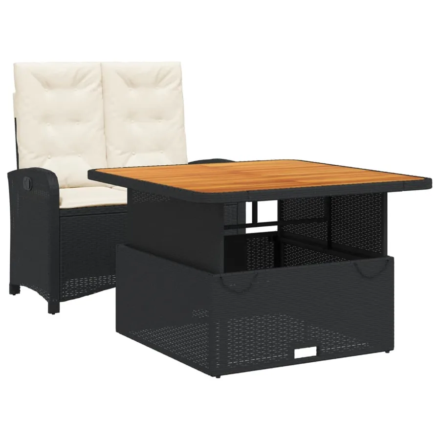 Ensemble à manger de jardin coussins 2pcs noir résine tressée - 2