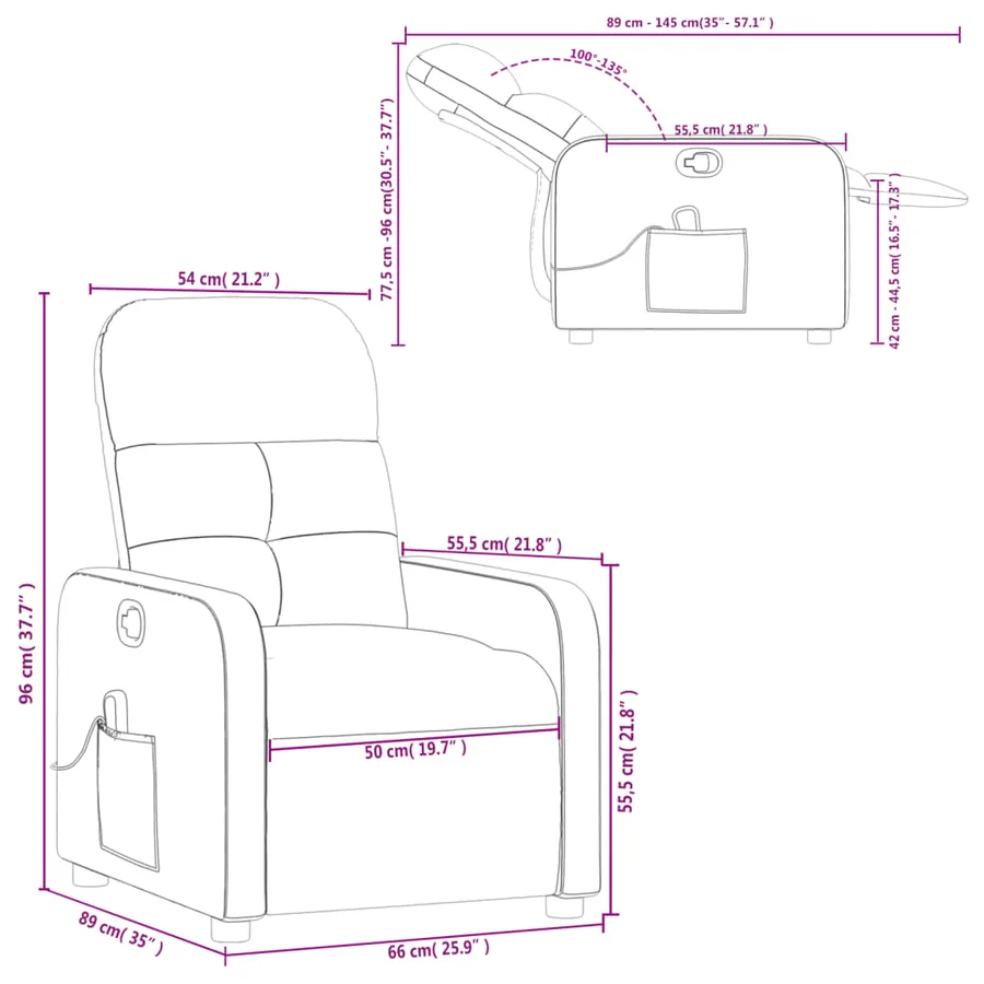 Fauteuil inclinable de massage gris foncé tissu - 12