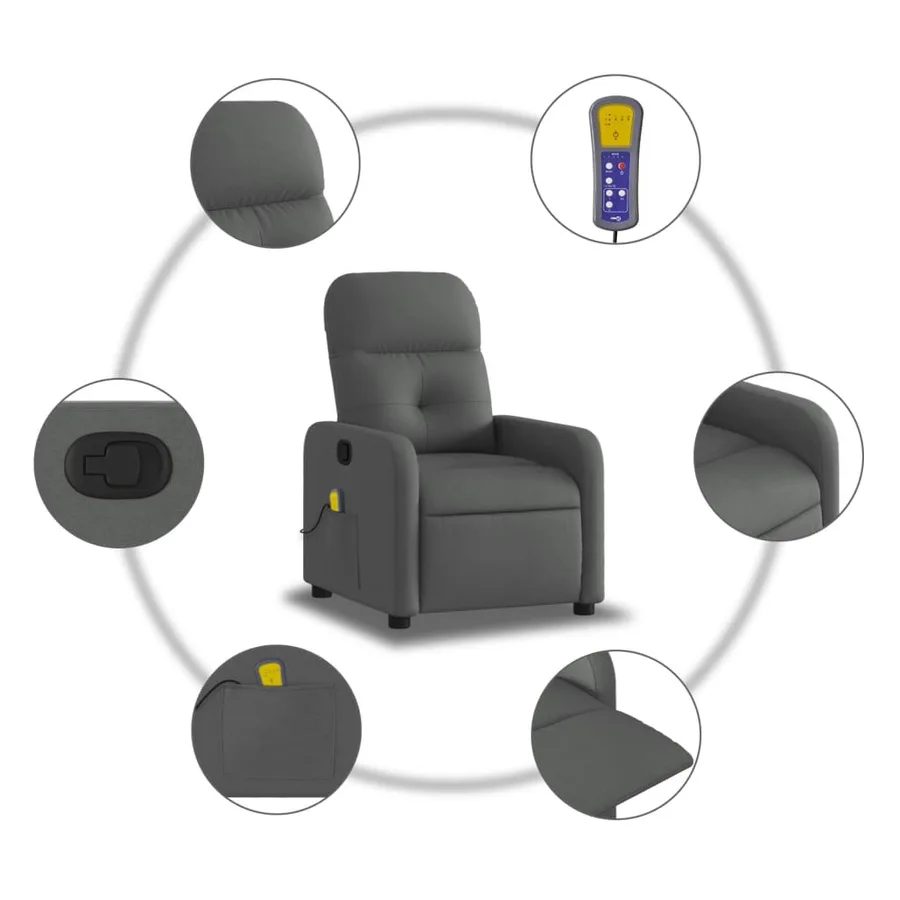 Fauteuil inclinable de massage gris foncé tissu - 6