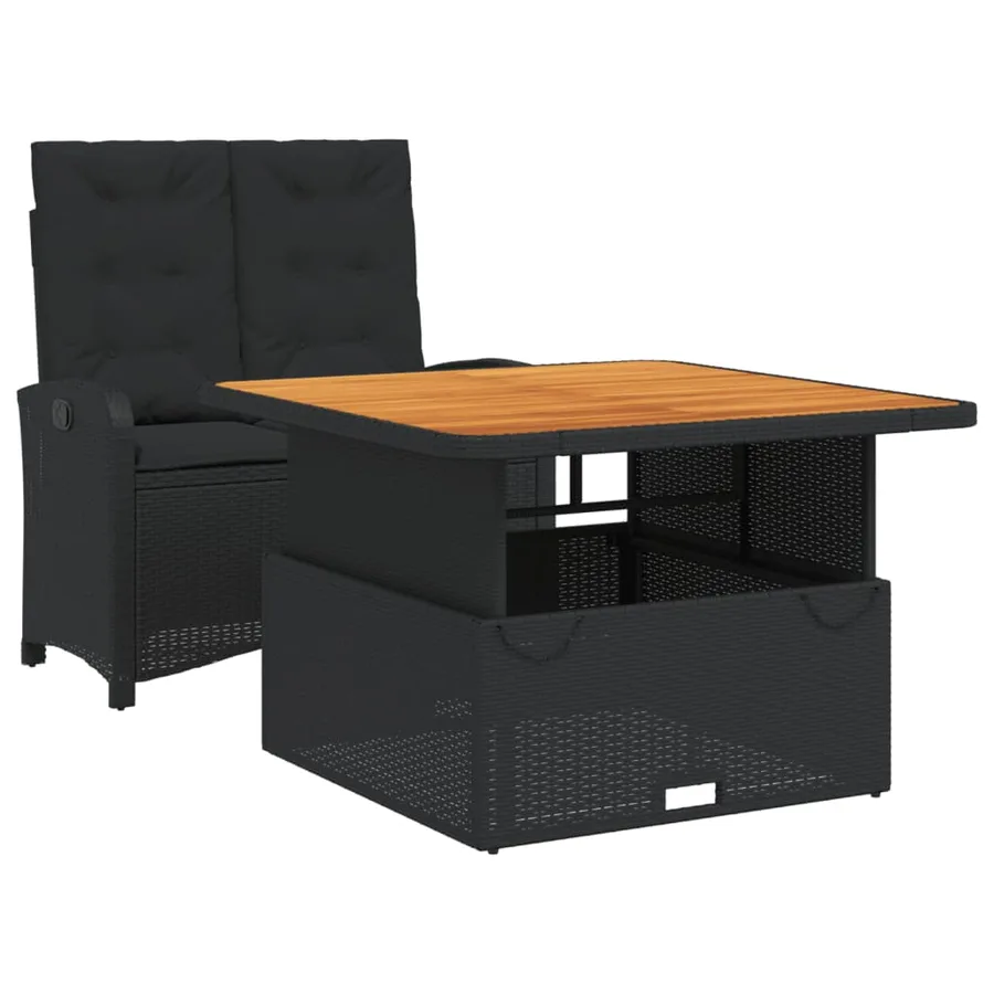 Ensemble à manger de jardin coussins 2pcs noir résine tressée - 2