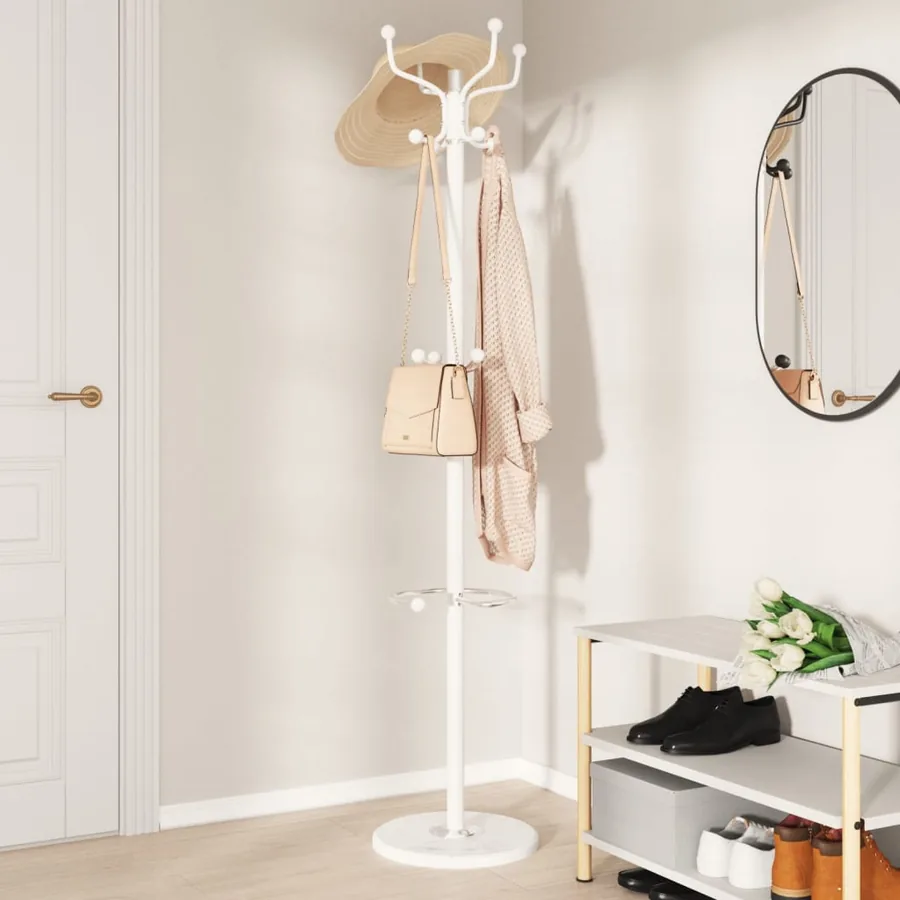 Porte-manteau avec porte-parapluie blanc fer enduit de poudre - 3