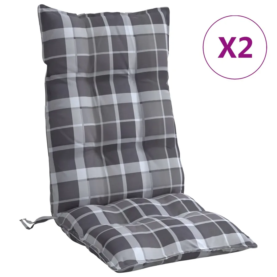 Coussins de chaise à dossier haut lot de 2 motif carreaux gris - 2
