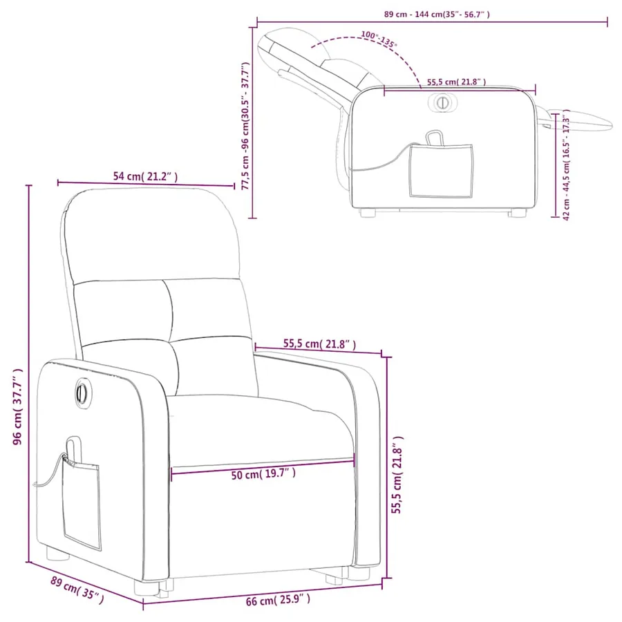 Fauteuil inclinable de massage électrique Marron foncé Tissu - 17